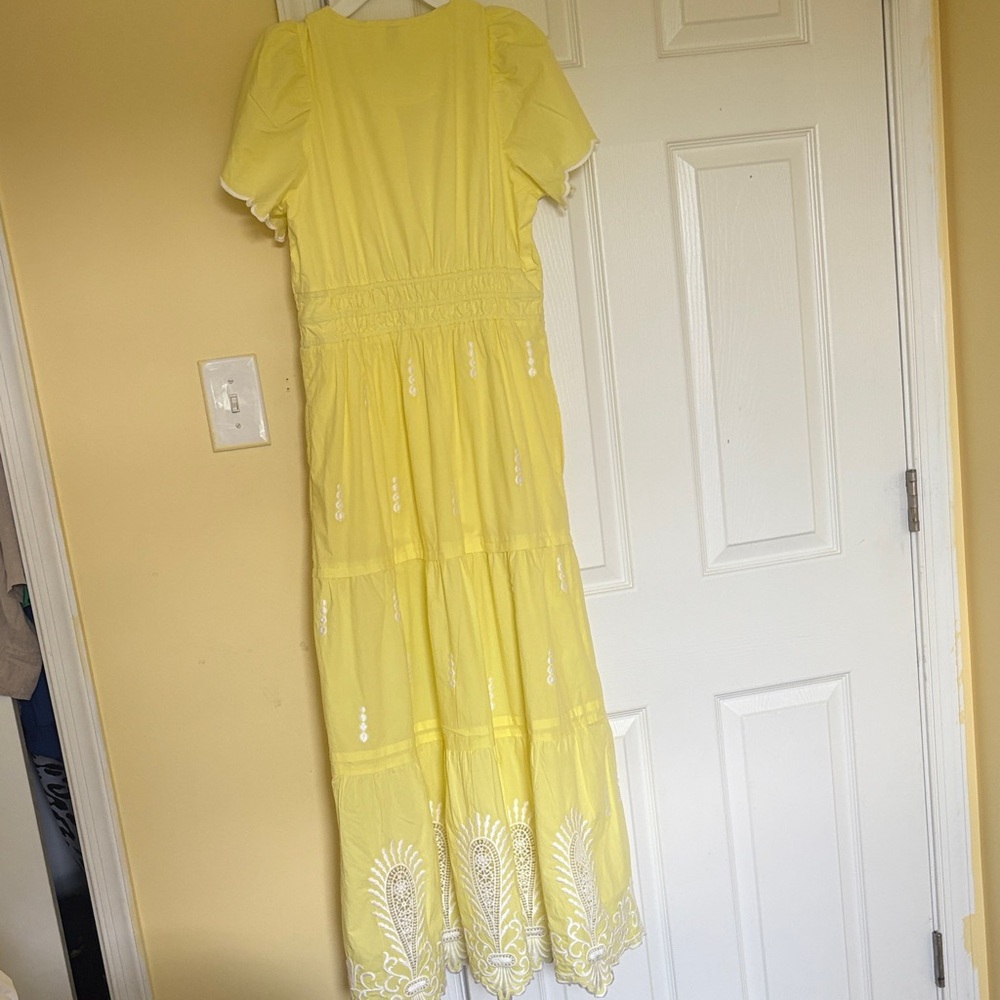 Anthropologie Yellow Embroidered Tiered Maxi Dress - Picture 7 of 8